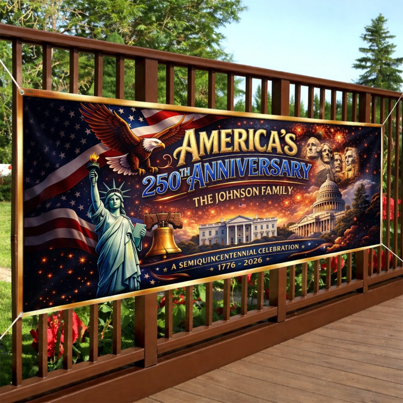 Custom Polyester Outdoor Banner - Personalized America 250th Anniversary Gifts For Mom, Dad, Brother, Sister, Kids - Freedom And The American Dream