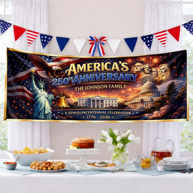 Custom Polyester Outdoor Banner - Personalized America 250th Anniversary Gifts For Mom, Dad, Brother, Sister, Kids - Freedom And The American Dream