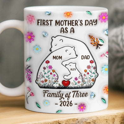 Custom 3D Inflated Effect Printed Mug - Personalized Mother's Day, Baby Shower, Gender Reveal Gifts For New Moms, Wife, Daughter - Family Is Where Hugs Never End
