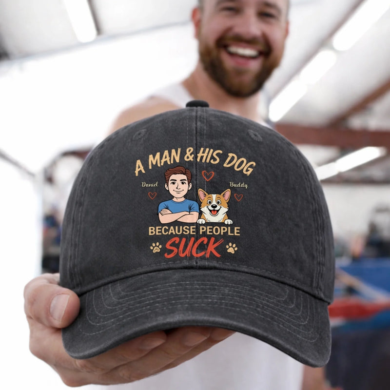 Custom Vintage Washed Denim Baseball Cap - Personalized Mother's Day, Father's Day Gifts For Dog Lovers, Dog Dad And Mom - Paws Make Life Better