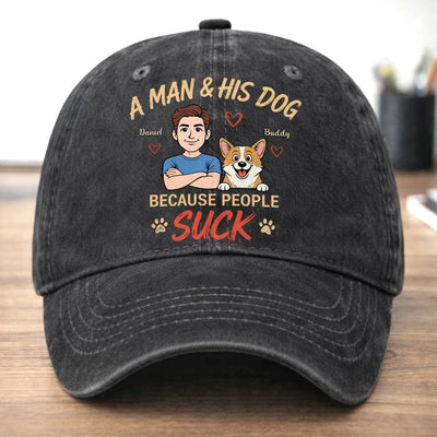 Custom Vintage Washed Denim Baseball Cap - Personalized Mother's Day, Father's Day Gifts For Dog Lovers, Dog Dad And Mom - Paws Make Life Better