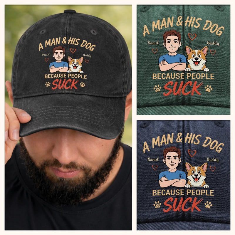 Custom Vintage Washed Denim Baseball Cap - Personalized Mother's Day, Father's Day Gifts For Dog Lovers, Dog Dad And Mom - Paws Make Life Better