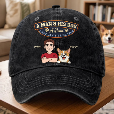 Custom Vintage Washed Denim Baseball Cap - Personalized Father's Day Gifts For Dog Lovers, Dog Dad And Mom - Certified Dog Dad