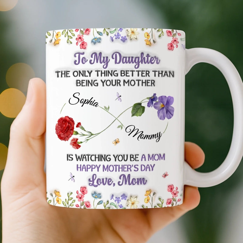 Custom 3D Inflated Effect Printed Mug - Personalized Mother's Day Birthday Gifts For Mom, Daughter - Watching You Be A Mom