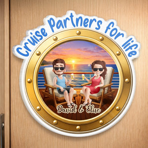 Custom Cruise Ship Door Magnet - Personalized Summer Vacation And Travel Gifts For Husband And Wife, Him And Her - Sailing Into The Ocean Together