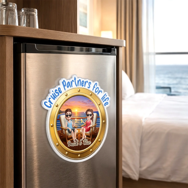 Custom Cruise Ship Door Magnet - Personalized Summer Vacation And Travel Gifts For Husband And Wife, Him And Her - Sailing Into The Ocean Together