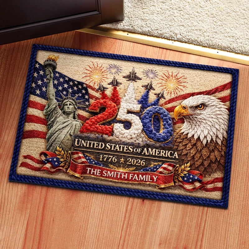 Custom Home Decor Decorative Mat - Personalized America 250th Anniversary Gifts For Mom, Dad, Brother, Sister, Kids - United We Stand Since 1776