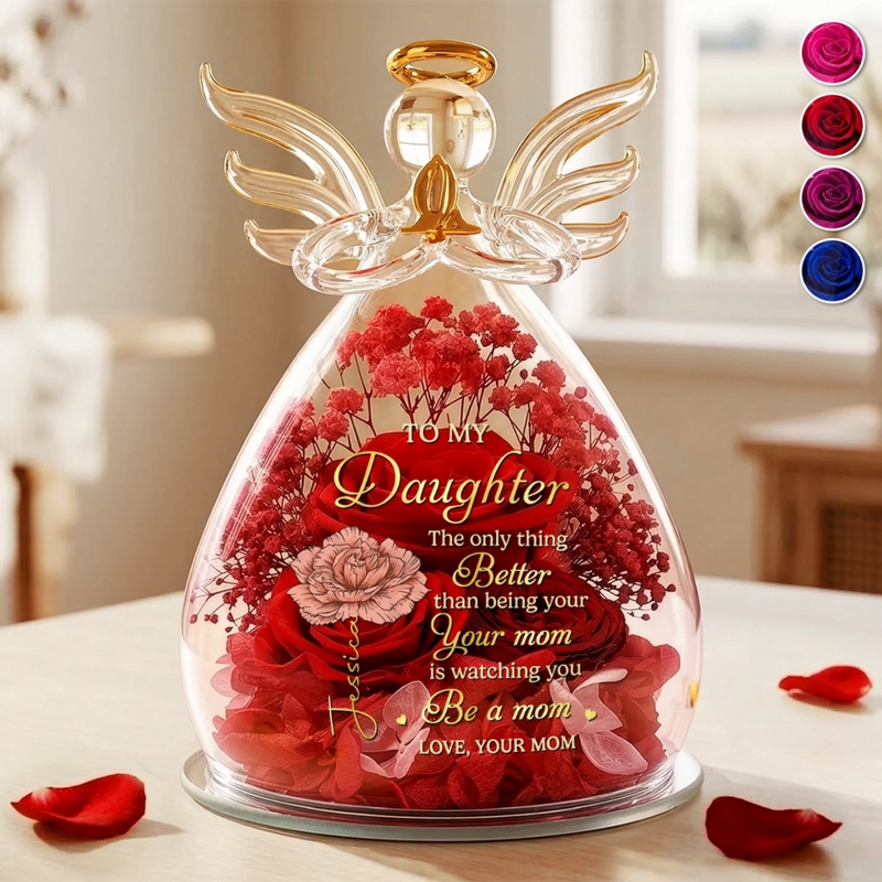 Custom Angel Dome With Preserved Flowers - Personalized Mother's Day Birthday Gifts For Mom, Daughter - Forever Thankful For Mom