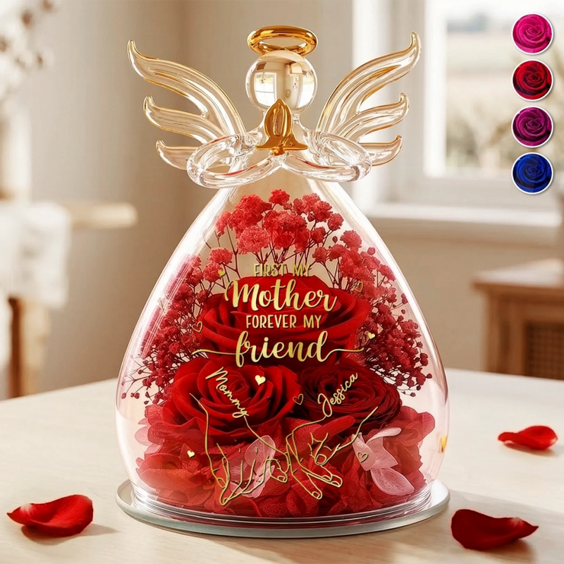 Custom Angel Dome With Preserved Flowers - Personalized Mother's Day Birthday Gifts For Mom, Daughter - Mom Love Never Fades