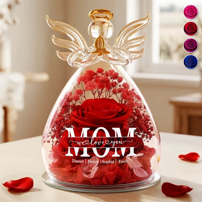 Custom Angel Dome With Preserved Flowers - Personalized Mother's Day Birthday Gifts For Mom, Grandma - Mom Love Always Shines