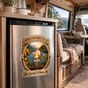 Custom Door Magnet - Personalized Anniversary Wedding Camping Gifts For Campers, Husband And Wife, Him And Her - Camping Partners For Life