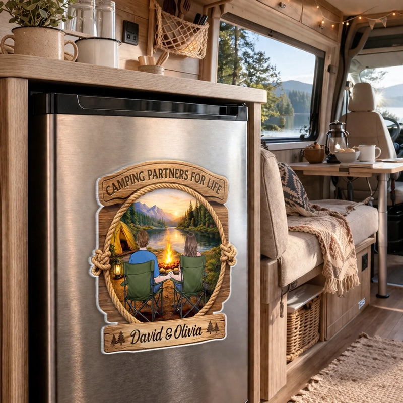 Custom Door Magnet - Personalized Anniversary Wedding Camping Gifts For Campers, Husband And Wife, Him And Her - Camping Partners For Life
