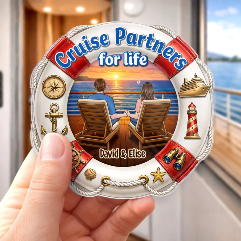 Custom Cruise Ship Door Magnet - Personalized Summer Vacation And Travel Gifts For Husband And Wife, Him And Her - Sailing Through Life Together