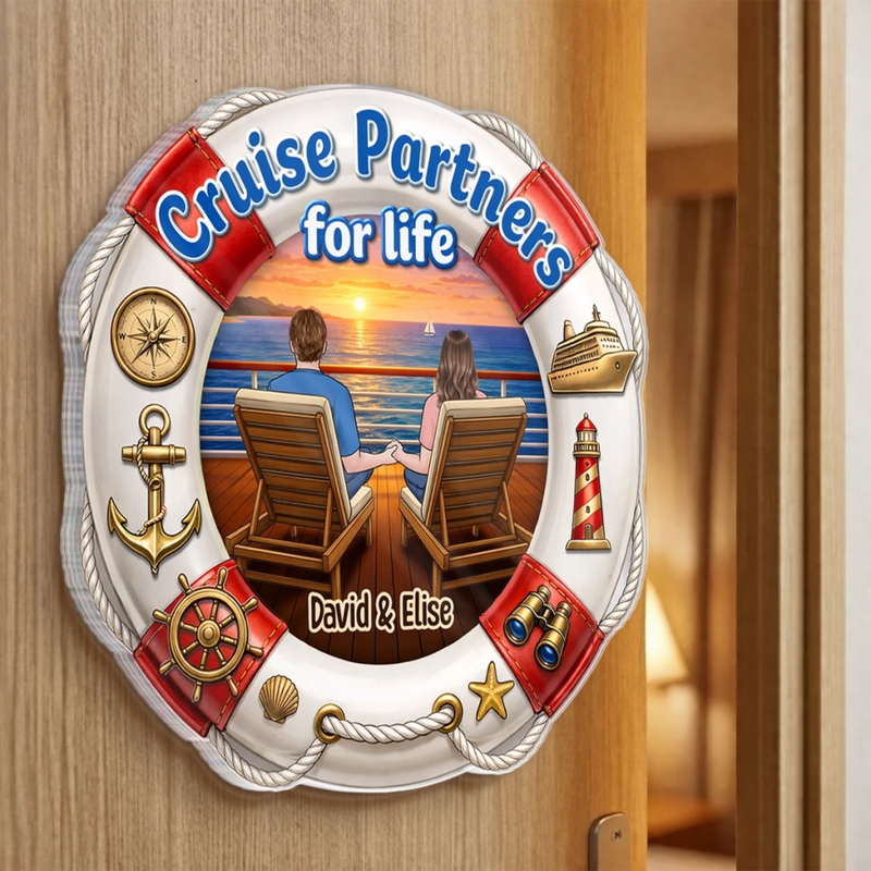 Custom Cruise Ship Door Magnet - Personalized Summer Vacation And Travel Gifts For Husband And Wife, Him And Her - Sailing Through Life Together