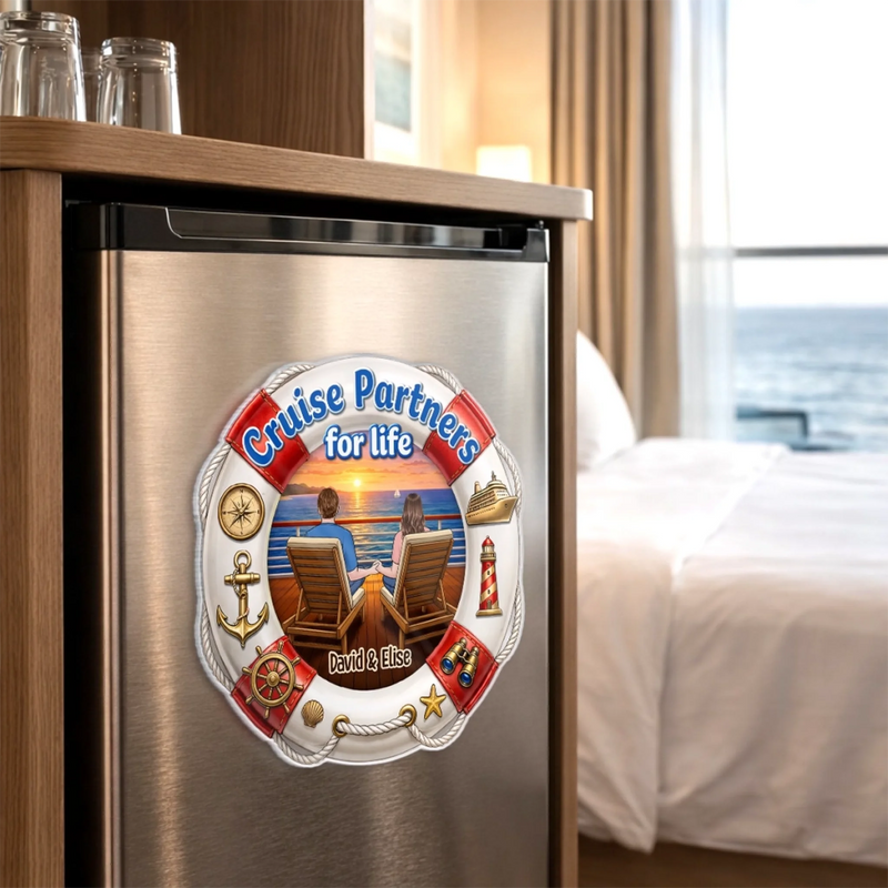 Custom Cruise Ship Door Magnet - Personalized Summer Vacation And Travel Gifts For Husband And Wife, Him And Her - Sailing Through Life Together