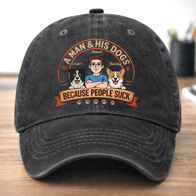 Custom Vintage Washed Denim Baseball Cap - Personalized Mother's Day, Father's Day Gifts For Dog Lovers, Dog Dad And Mom - Love Comes With Fur