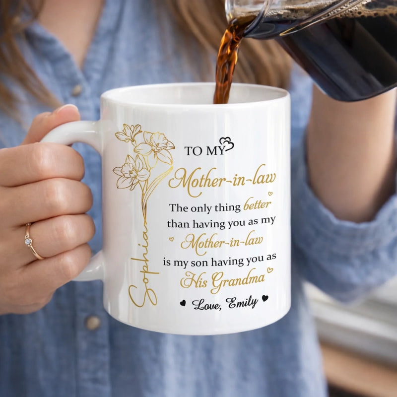 Custom Mug - Personalized Mother's Day Gifts For Mother-In-Law - First Family By Love, Now Grandma By Heart