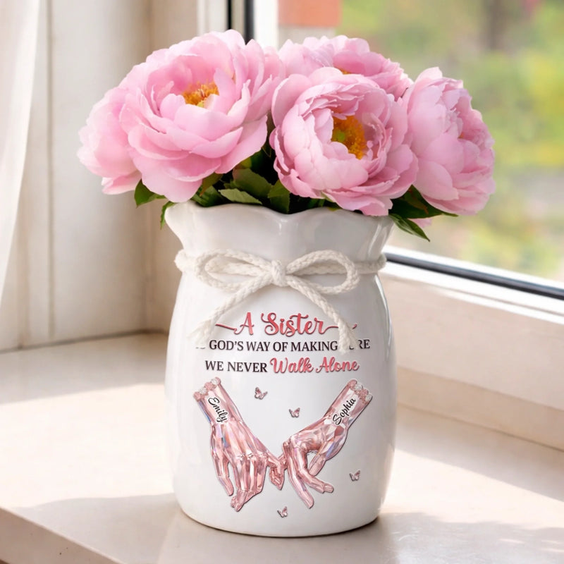 Custom Flower Vase With Ribbon - Personalized Best Friend Birthday Gifts For Women, Besties, Sisters, BFF - A Bond That Never Fades