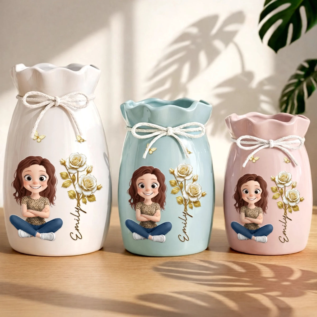 Custom Flower Vase With Ribbon - Personalized Best Friend Birthday Gifts For Women, Besties, Sisters, BFF, Daughter - Just A Girl With Golden Light