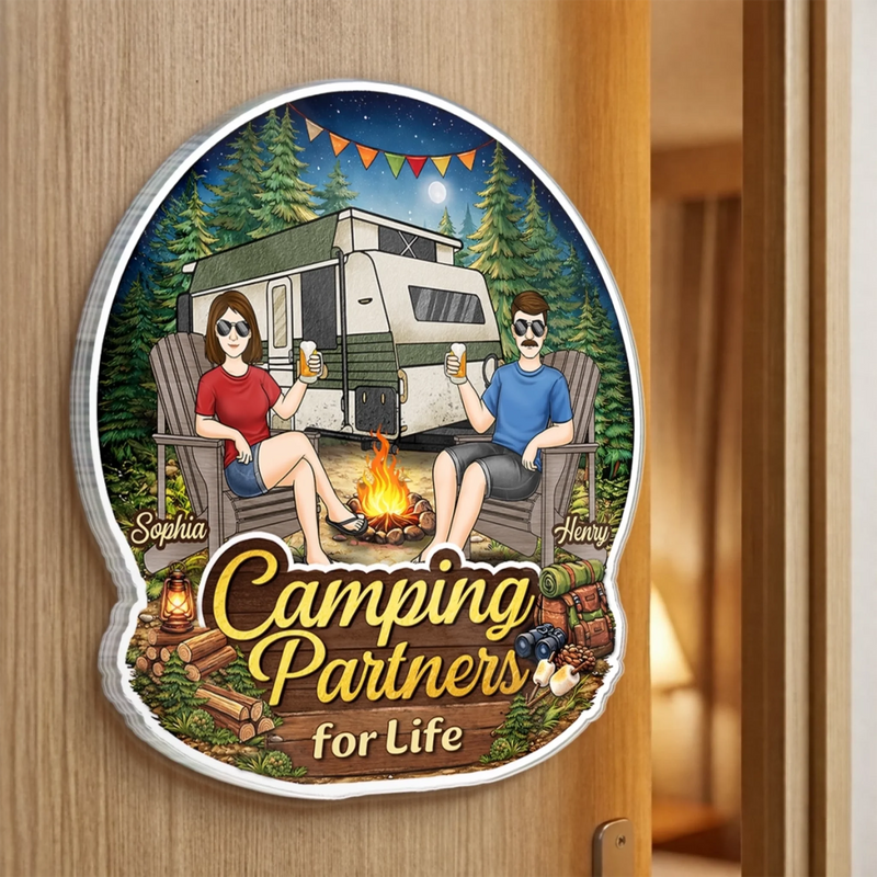 Custom Door Magnet - Personalized Anniversary Wedding Camping Gifts For Campers, Husband And Wife, Him And Her - Home Is Wherever We Park It