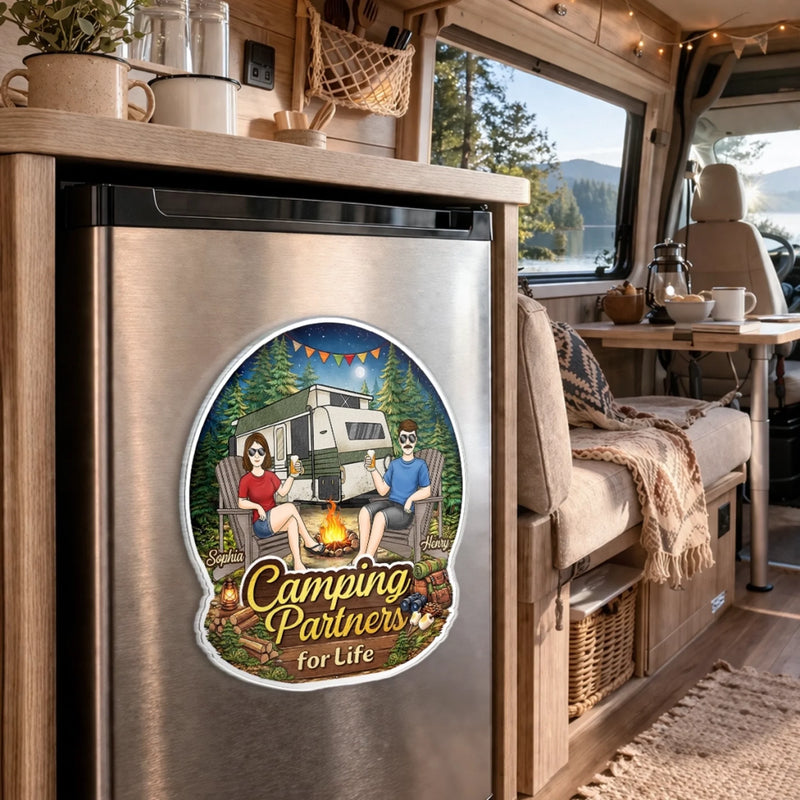 Custom Door Magnet - Personalized Anniversary Wedding Camping Gifts For Campers, Husband And Wife, Him And Her - Home Is Wherever We Park It