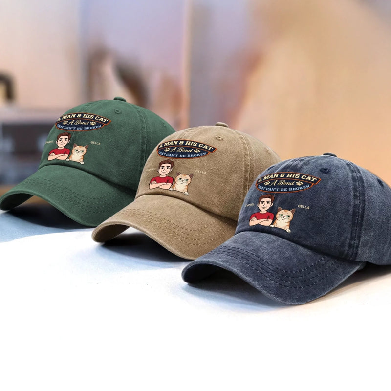 Custom Vintage Washed Denim Baseball Cap - Personalized Father's Day Birthday Gifts For Cat Lovers, Cat Mom And Dad - My Pet My Joy
