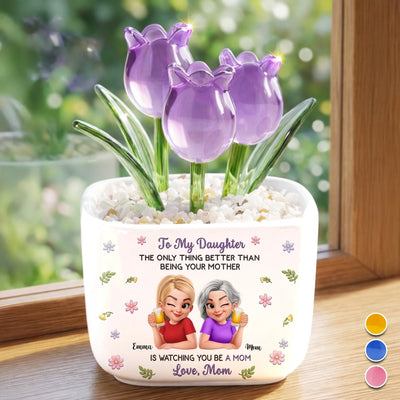 Custom Glass Everlasting Tulips - Personalized Mother's Day Birthday Gifts For Mom, Daughter - Forever Connected Heart To Heart