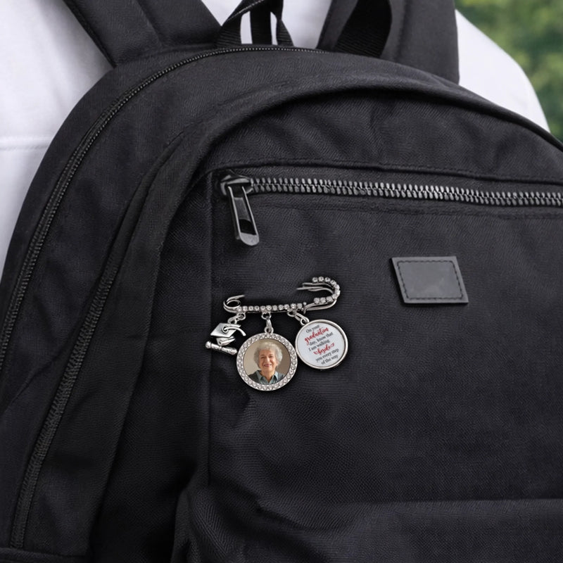 Custom Photo Lapel Pin With Charms - Personalized Memorial Sympathy Graduation Gifts For Him, Her - This Achievement Is For You Above