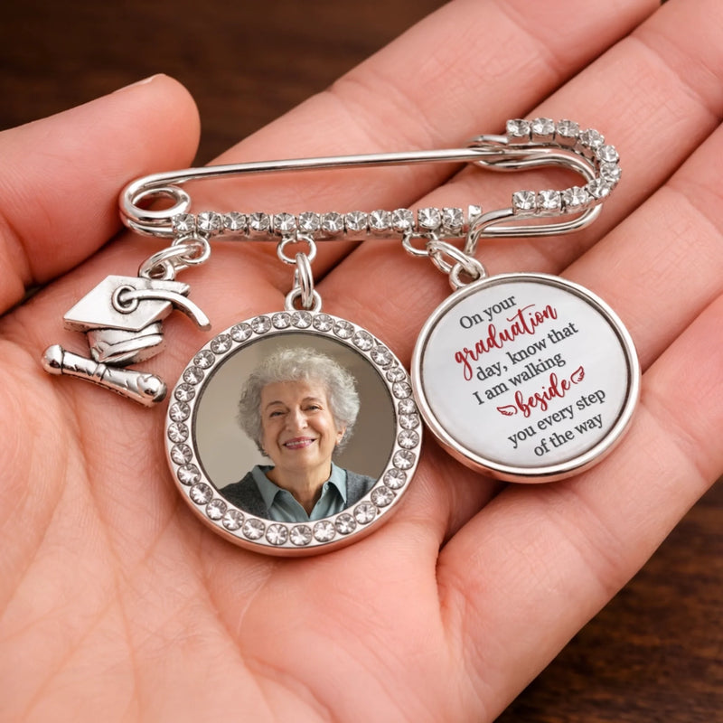 Custom Photo Lapel Pin With Charms - Personalized Memorial Sympathy Graduation Gifts For Him, Her - This Achievement Is For You Above