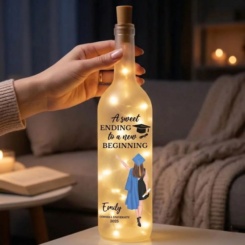 A Sweet Ending To A New Beginning - Family Personalized Custom Bottle Lamp - Graduation Gift For Family Members, Siblings, Brothers, Sisters