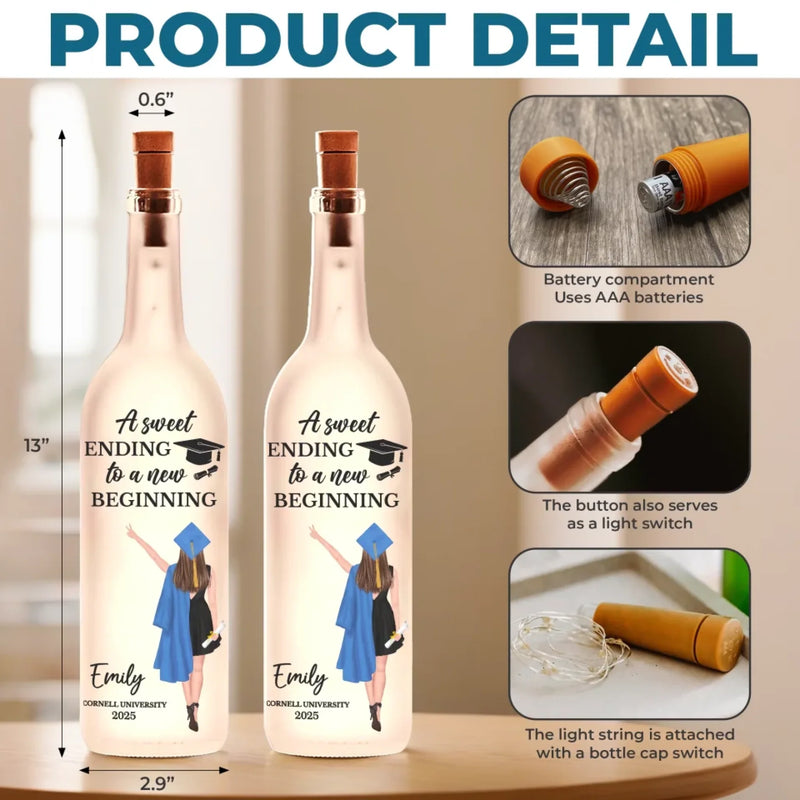 A Sweet Ending To A New Beginning - Family Personalized Custom Bottle Lamp - Graduation Gift For Family Members, Siblings, Brothers, Sisters