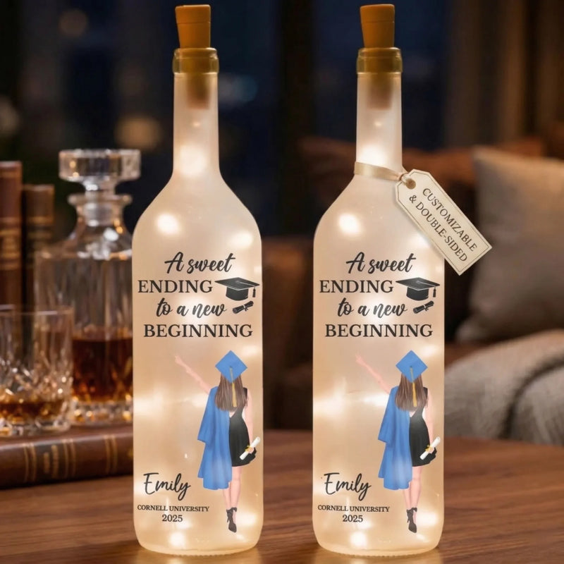 A Sweet Ending To A New Beginning - Family Personalized Custom Bottle Lamp - Graduation Gift For Family Members, Siblings, Brothers, Sisters