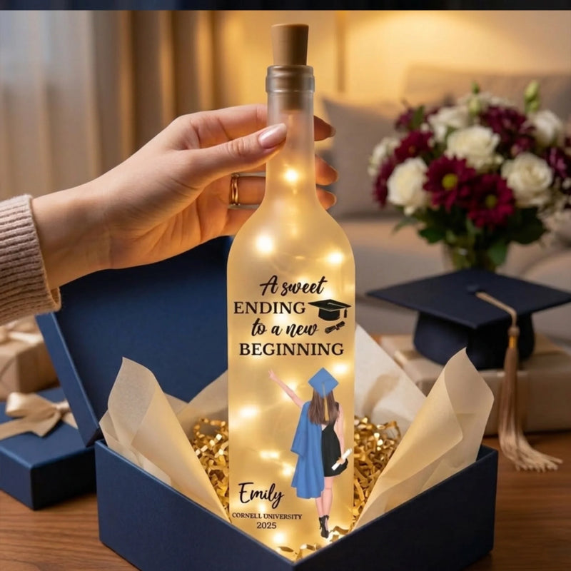 A Sweet Ending To A New Beginning - Family Personalized Custom Bottle Lamp - Graduation Gift For Family Members, Siblings, Brothers, Sisters
