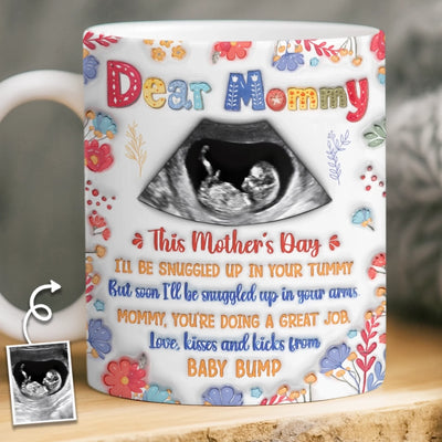 Custom Photo 3D Inflated Effect Printed Mug - Personalized Mother's Day, Baby Shower, Gender Reveal Gifts For New Moms, Wife, Daughter - Kisses From The Bump