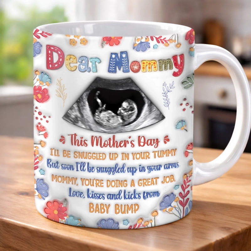 Custom Photo 3D Inflated Effect Printed Mug - Personalized Mother's Day, Baby Shower, Gender Reveal Gifts For New Moms, Wife, Daughter - Kisses From The Bump