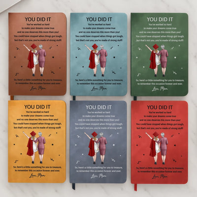 Custom Leather Writing Journal - Personalized Graduation Gifts For Daughter, Son - Dreams Achieved, Future Ahead