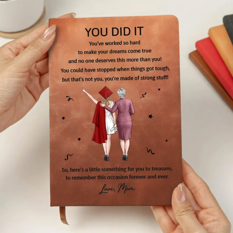Custom Leather Writing Journal - Personalized Graduation Gifts For Daughter, Son - Dreams Achieved, Future Ahead