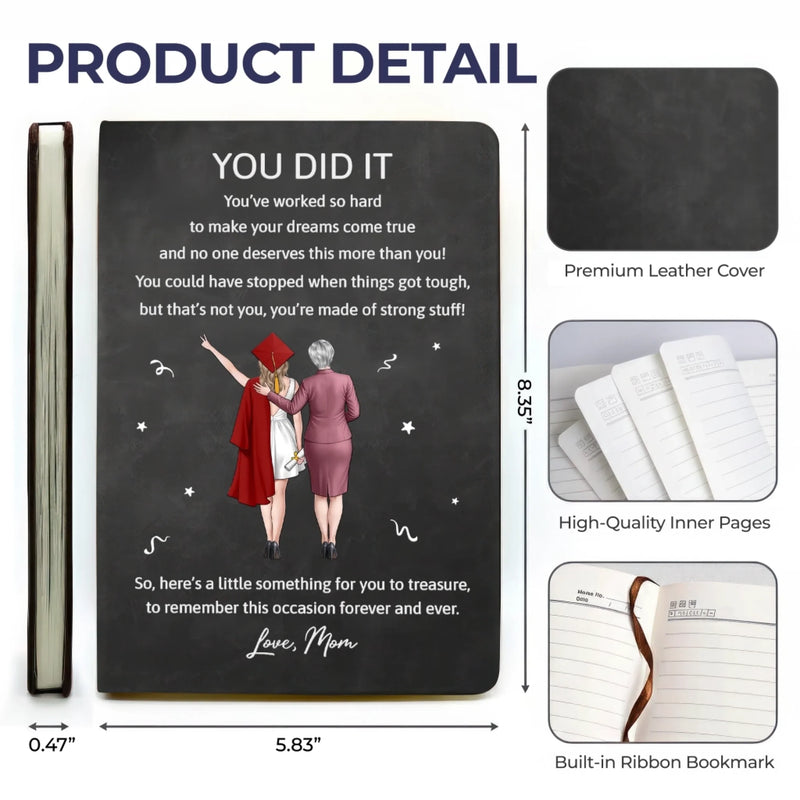 Custom Leather Writing Journal - Personalized Graduation Gifts For Daughter, Son - Dreams Achieved, Future Ahead