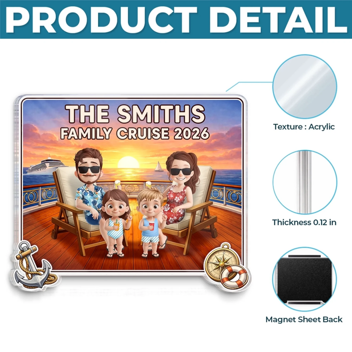 Custom Cruise Ship Door Magnet - Personalized Summer Vacation And Travel Gifts For Mom, Dad, Brother, Sister, Kids - Making Summer Memories Together
