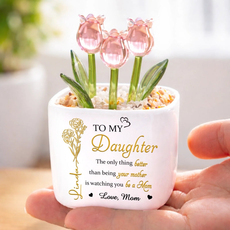 Custom Glass Everlasting Tulips - Personalized Mother's Day Birthday Gifts For Mom, Daughter - My Forever Love