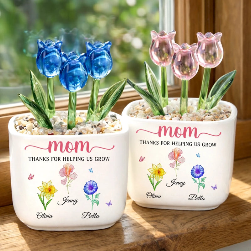 Custom Glass Everlasting Tulips - Personalized Mother's Day Gifts For Mom, Grandma - Forever Growing With Your Love