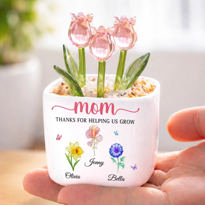 Custom Glass Everlasting Tulips - Personalized Mother's Day Gifts For Mom, Grandma - Forever Growing With Your Love