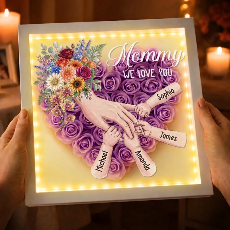 Custom Flower Shadow Box With LED Light - Personalized Mother's Day Birthday Gifts For Mom, Grandma - Planted In Love Growing Forever