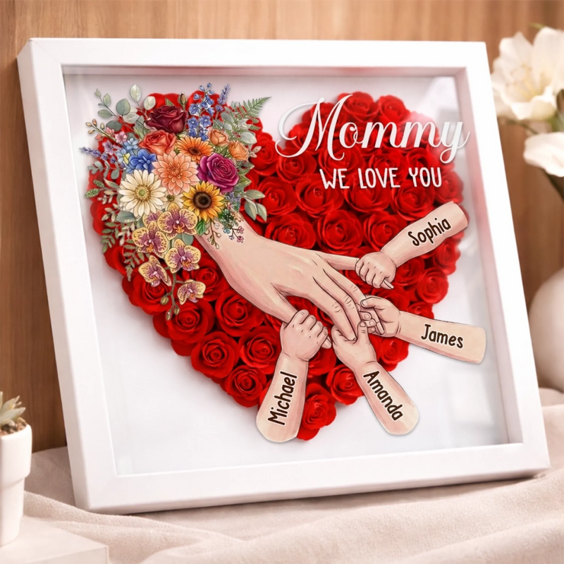 Custom Flower Shadow Box With LED Light - Personalized Mother's Day Birthday Gifts For Mom, Grandma - Planted In Love Growing Forever