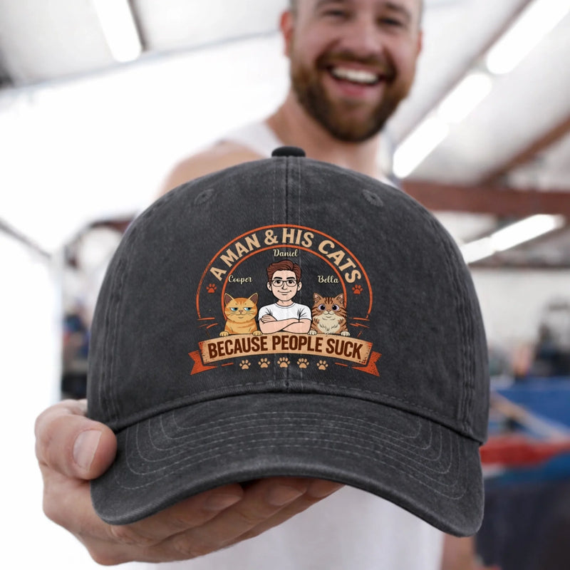 Custom Vintage Washed Denim Baseball Cap - Personalized Mother's Day, Father's Day Birthday Gifts For Cat Lovers, Cat Mom And Dad - Best Friend With Four Paws
