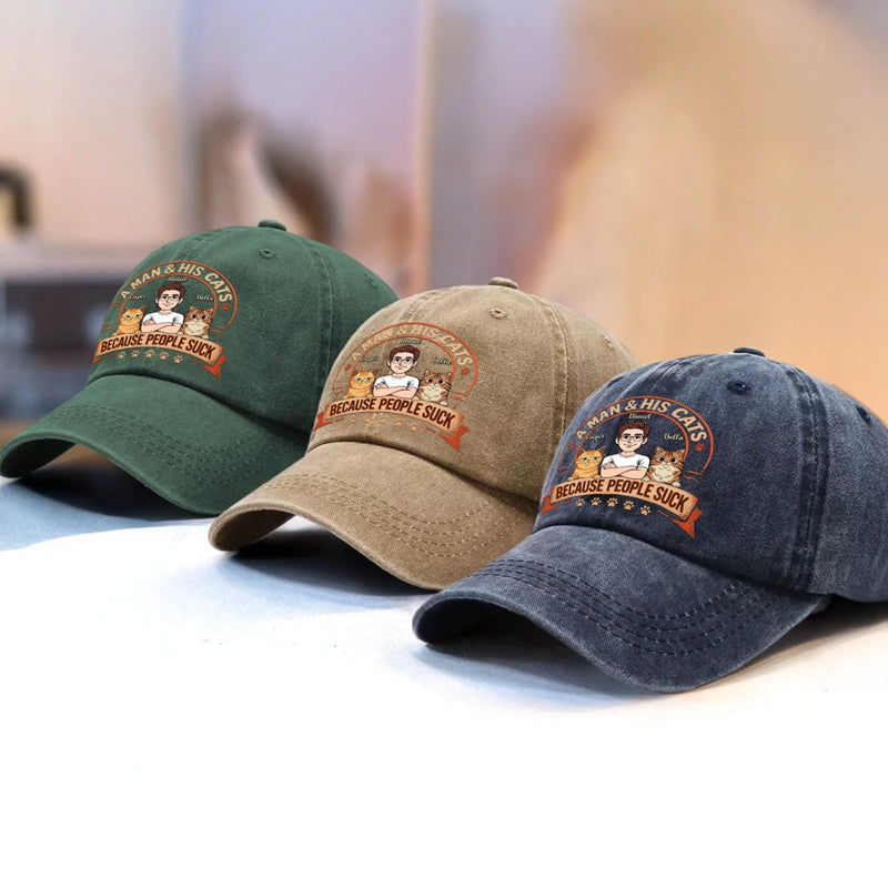 Custom Vintage Washed Denim Baseball Cap - Personalized Mother's Day, Father's Day Birthday Gifts For Cat Lovers, Cat Mom And Dad - Best Friend With Four Paws