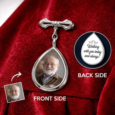 Custom Photo Teardrop Pin - Personalized Memorial Sympathy Graduation Gifts For Him, Her - Walking With You Today And Always