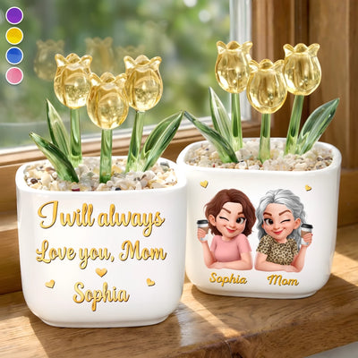 Custom Glass Everlasting Tulips - Personalized Mother's Day Gifts For Mom, Grandma - Forever Your Little Girl