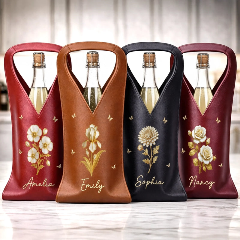 Custom Leather Wine Bag - Personalized Best Friend Birthday Gifts For Women, Besties, Sisters, BFF - Besties For Life