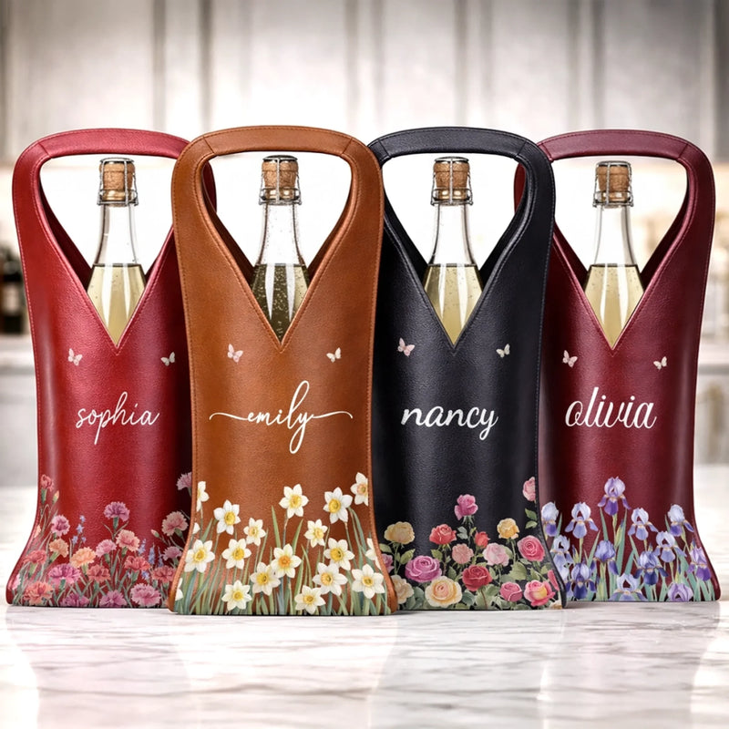 Custom Leather Wine Bag - Personalized Best Friend Birthday Gifts For Women, Besties, Sisters, BFF - A Sweet Little Keepsake